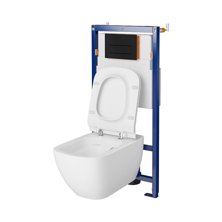 Stelaż podtynkowy do WC z miską Virgo City Square CleanOn i przyciskiem Opti B1 czarny mat Cersanit Tech Line Opti