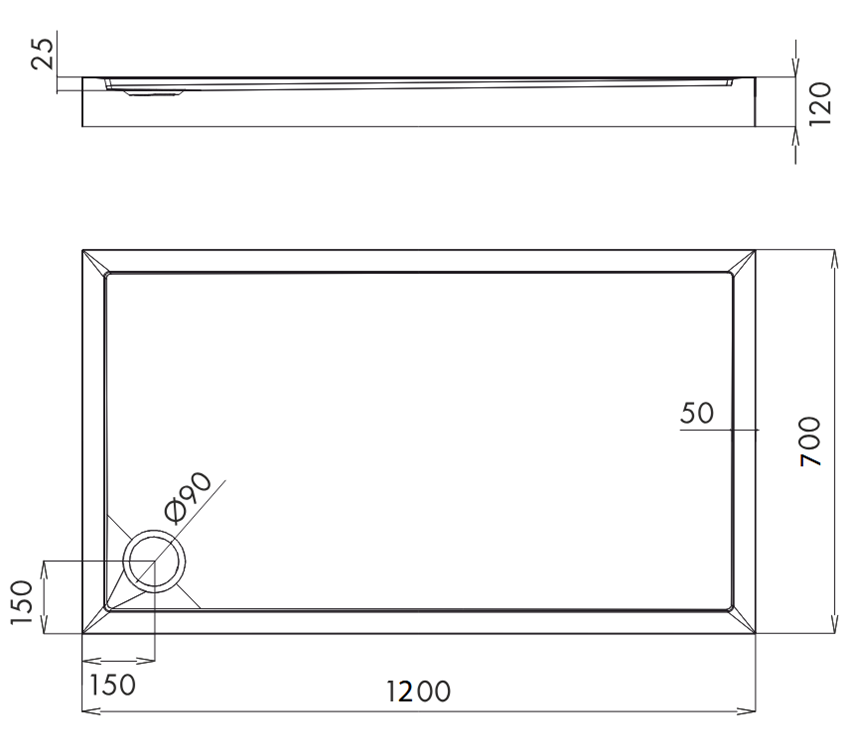 Brodzik prostokątny 70x120x2,5/12 cm biały połysk Omnires Camden