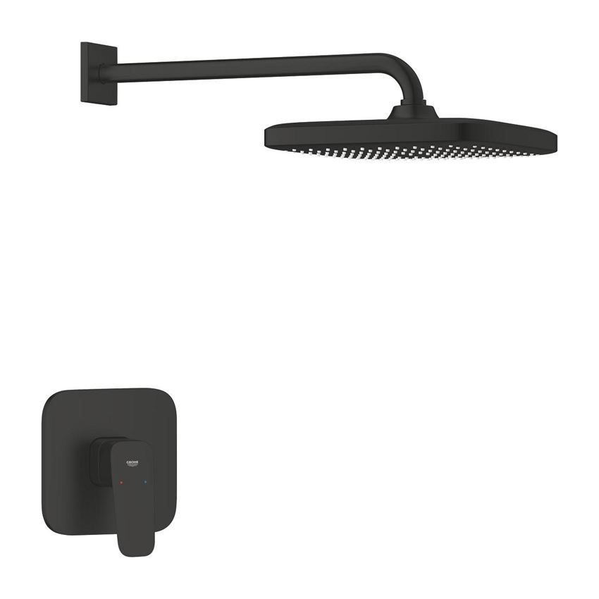 Zestaw prysznicowy z baterią podtynkową i deszczownicą matte black Grohe Cubeo