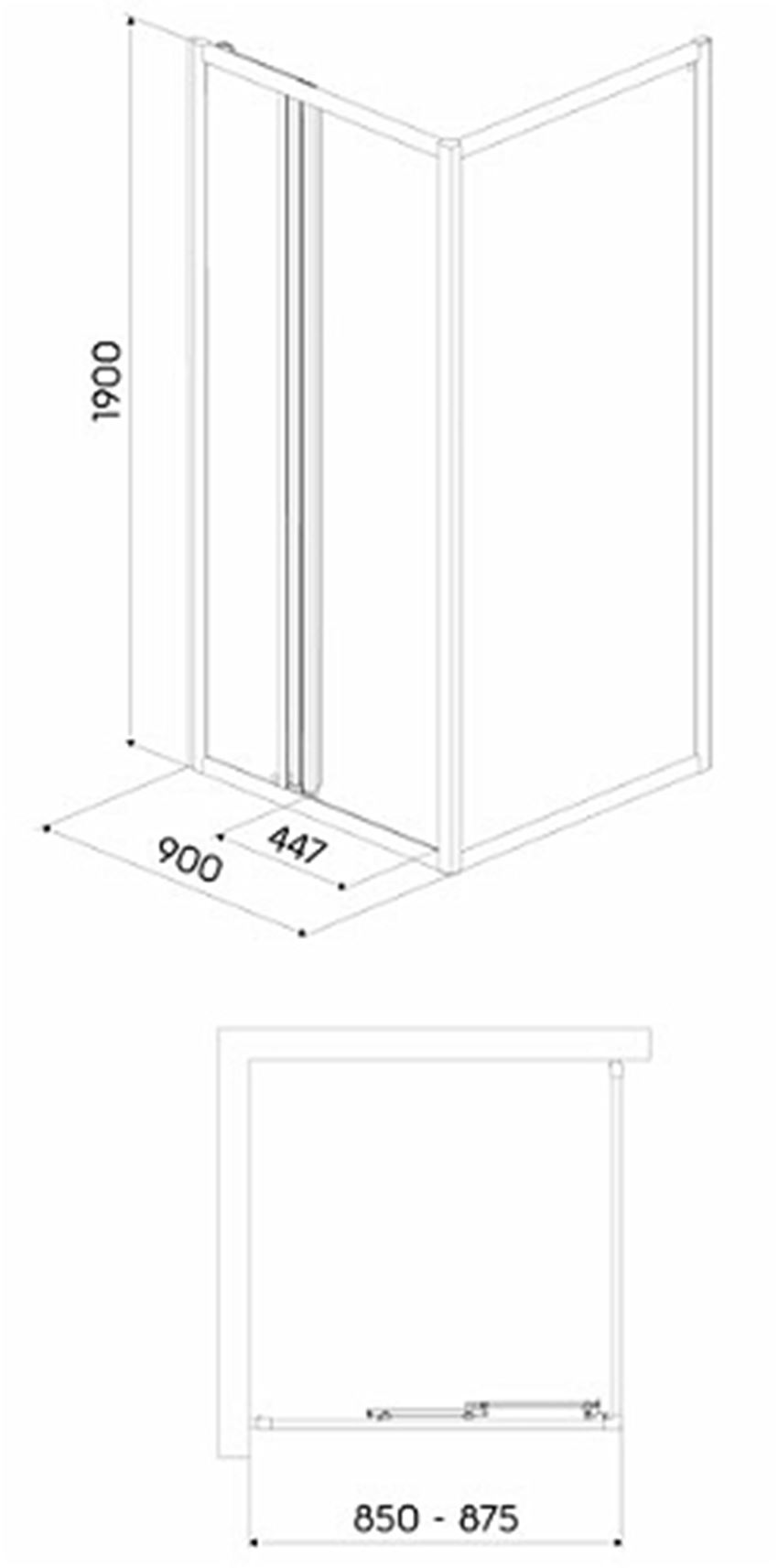 Drzwi 3-elementowe szkło satyna Koło First 90 rysunek techniczny