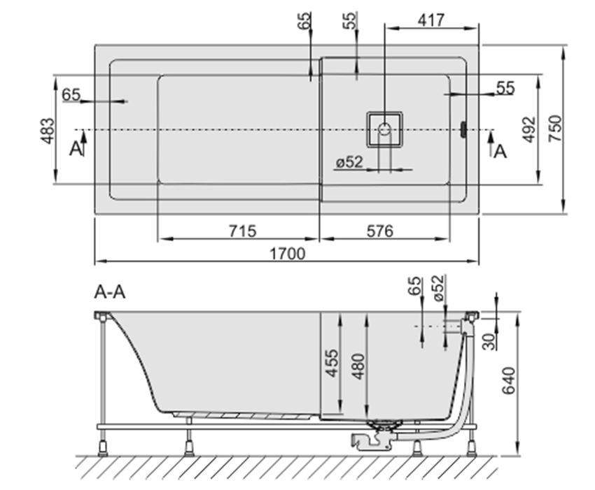 Wanna Sanplast Space Line 610-100-0180-01-000 rys techniczny