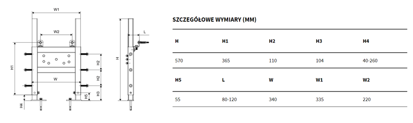 Stelaż do siedziska Excellent Trago INEX.TR570.335 rys techniczny