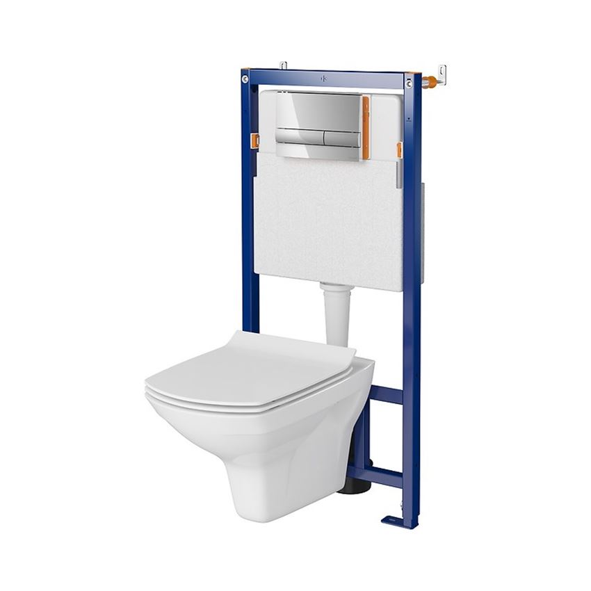 Stelaż podtynkowy do WC z miską Carina CleanOn i przyciskiem Opti A2 chrom błyszczący Cersanit Tech Line Opti