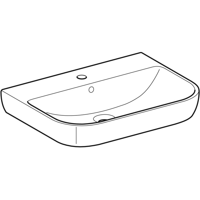 Umywalka ścienna z otworem na baterię z przelewem 65 cm Geberit Smyle Square rysunek