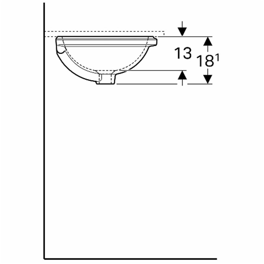 Umywalka podblatowa 33 cm Koło VariForm rysunek techniczny 