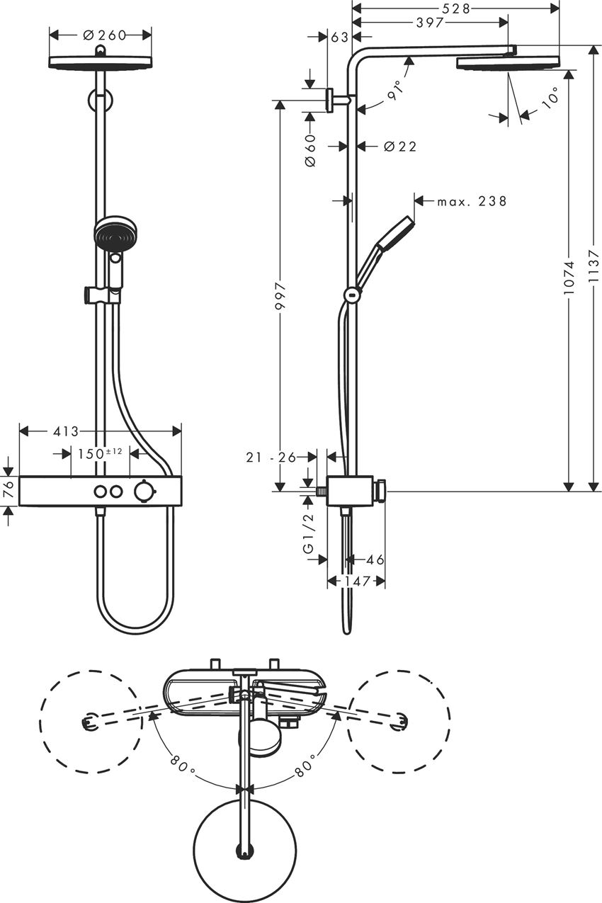 Zestaw prysznicowy z termostatem ShowerTablet Select 400 Hansgrohe Pulsify S rysunek