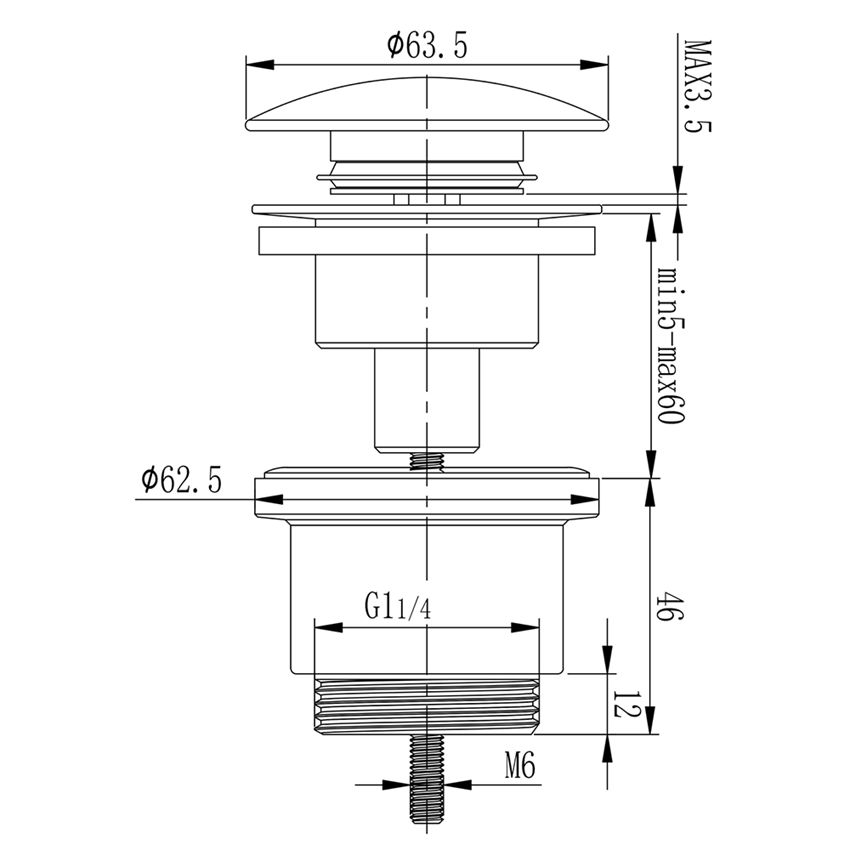Korek umywalkowy klik-klak Elita rysunek