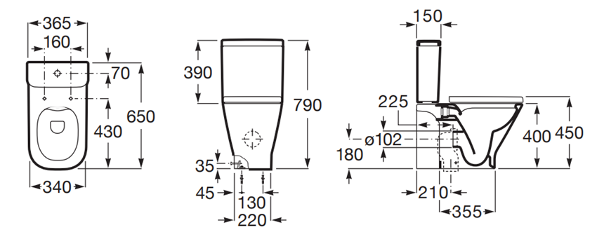 Miska WC Roca Gap A342479000 rys techniczny