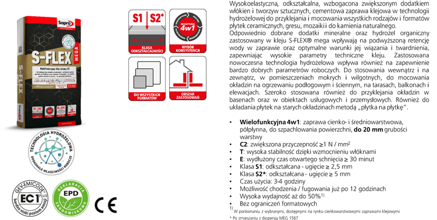 Klej Sopro S-FLEX MEGA 22.5 karta techniczna