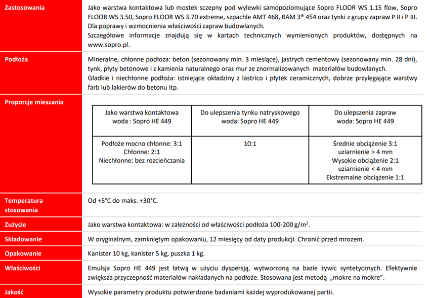 Emulsja sczepna Sopro HE 449/1 karta techniczna