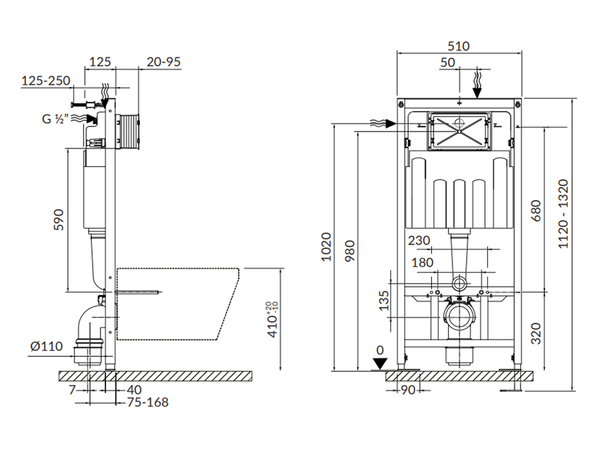Stelaż podtynkowy 112-132 cm Cersanit Tech Line Opti rysunek