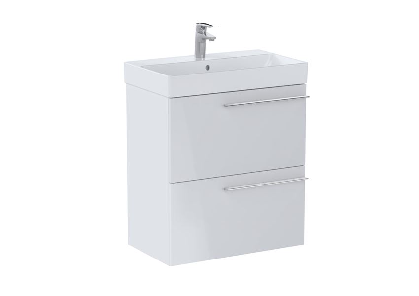 Zestaw łazienkowy Unik z 2 szufladami wersja compacto 60 cm biały połysk Roca Ella