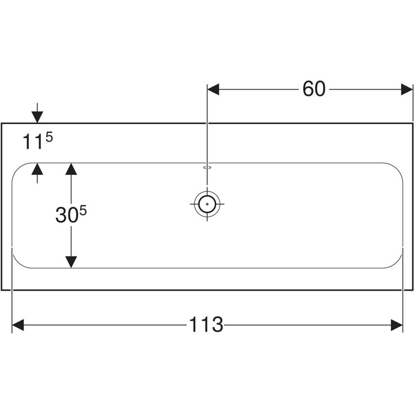 Umywalka ścienna bez otworu na baterię z przelewem 120 cm Geberit iCon Light rysunek