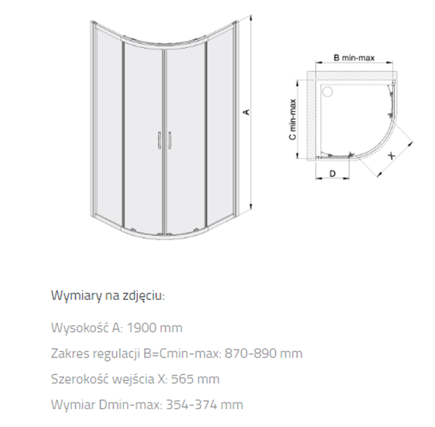 Kabina Sanplast Basic 600-450-0260-38-400 rys techniczny