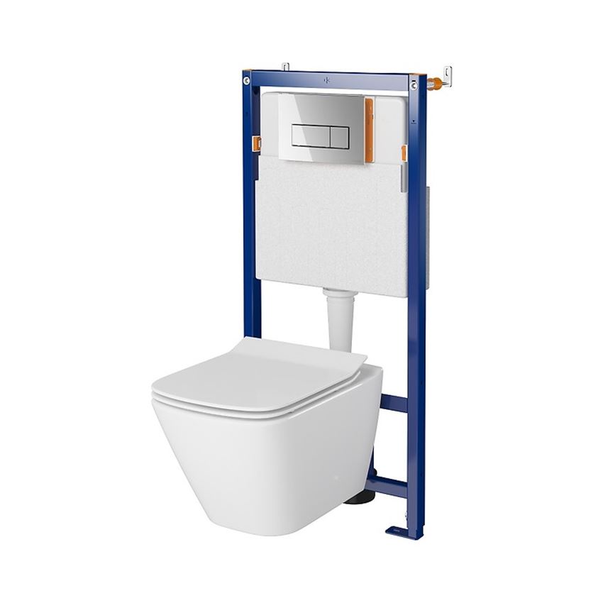 Stelaż podtynkowy do WC z miską City Square CleanOn i przyciskiem Opti B1 chrom błyszczący Cersanit Tech Line Opti
