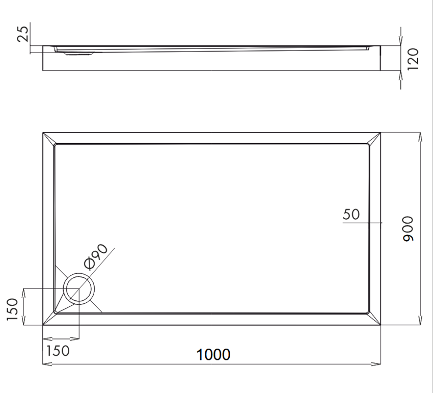 Brodzik prostokątny 90x100x2,5/12 cm biały połysk Omnires Camden