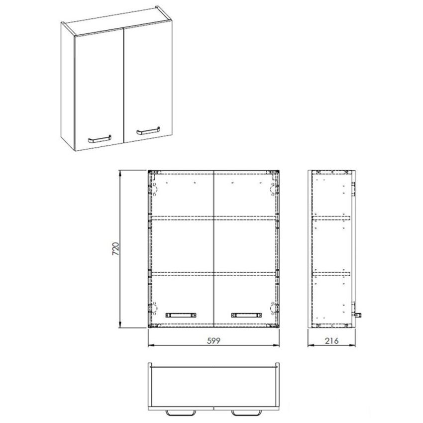 Szafka górna wisząca 60x72 cm biały połysk Elita Sunn 60 2D White HG rysunek