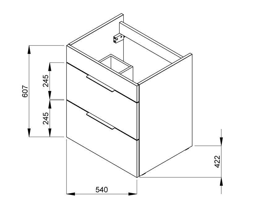 Zestaw łazienkowy Unik z 2 szufladami 55x42,2x62 cm Roca Suit rysunek techniczny