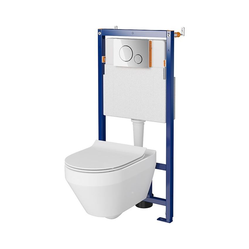 Stelaż podtynkowy do WC z miską Crea Oval CleanOn i przyciskiem Opti B2 chrom błyszczący Cersanit Tech Line Opti
