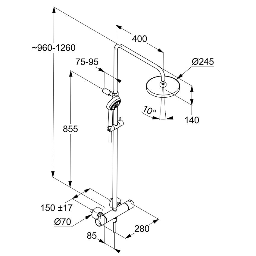 Zestaw z termostatem Kludi Logo Dual Shower System 4017080887663 rys techniczny