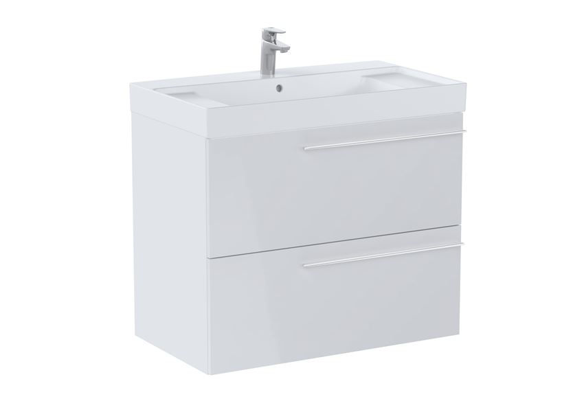 Zestaw łazienkowy Unik z 2 szufladami umywalka centralna 80 cm biały połysk Roca Ella