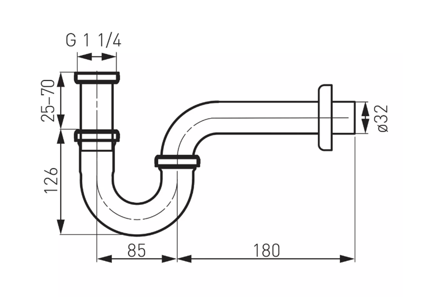 Syfon rurowy Ferro S281 rys techniczny