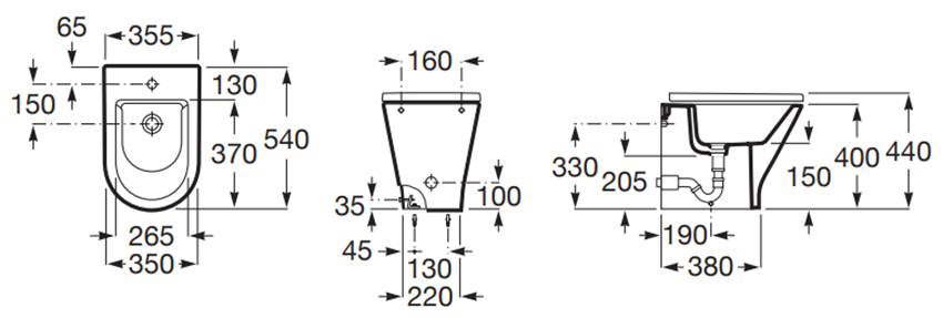 Bidet Roca Gap A3570N7S00 rys techniczny