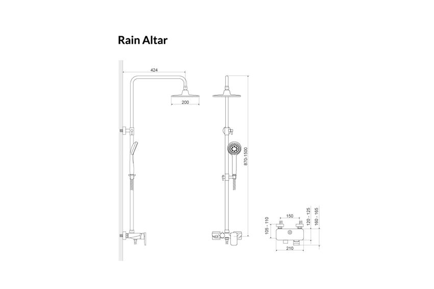 Zestaw prysznicowo-wannowy Excellent Rain Altar rysunek techniczny