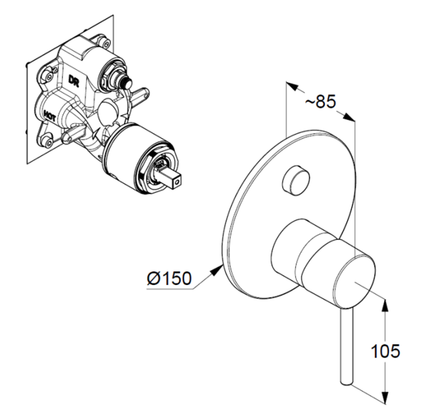 Bateria podtynkowa Kludi Bozz 387590576 rys techniczny