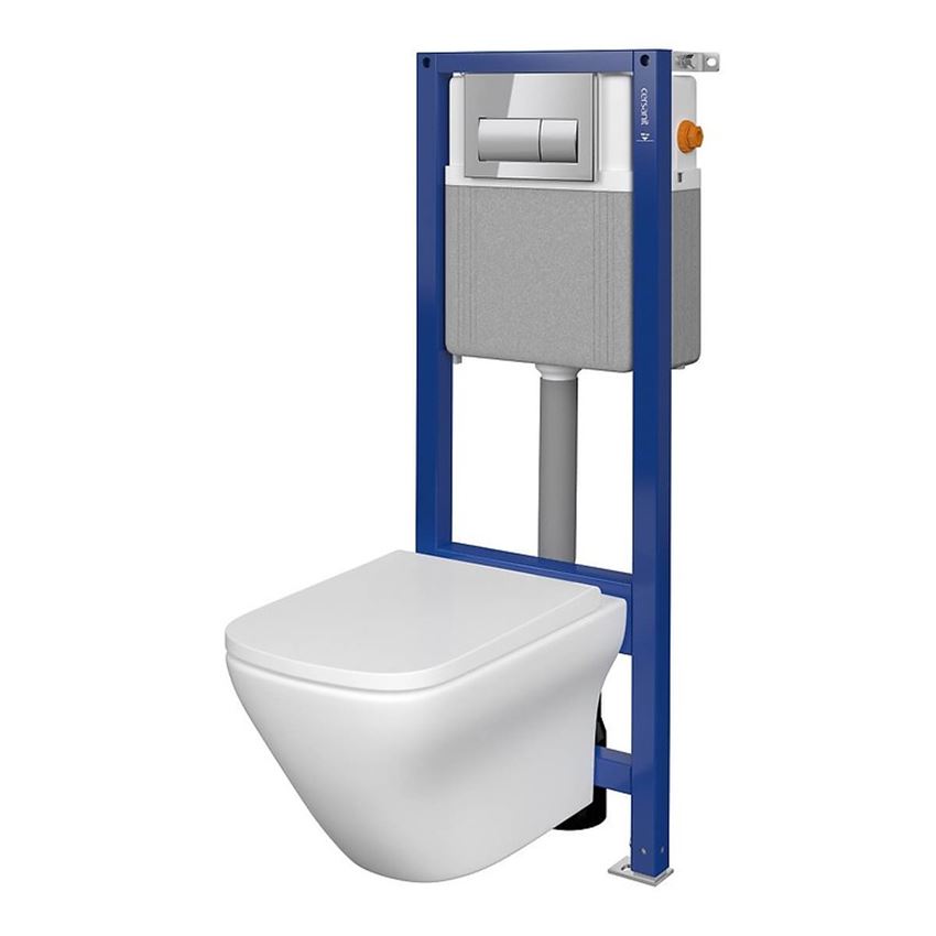 Stelaż podtynkowy do WC z miską Larga Square CleanON i przyciskiem Presto chrom błyszczący Cersanit Aqua