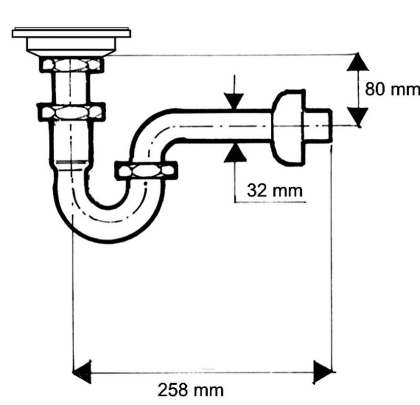 Syfon umywalkowy rurowy McAlpine rysunek techniczny