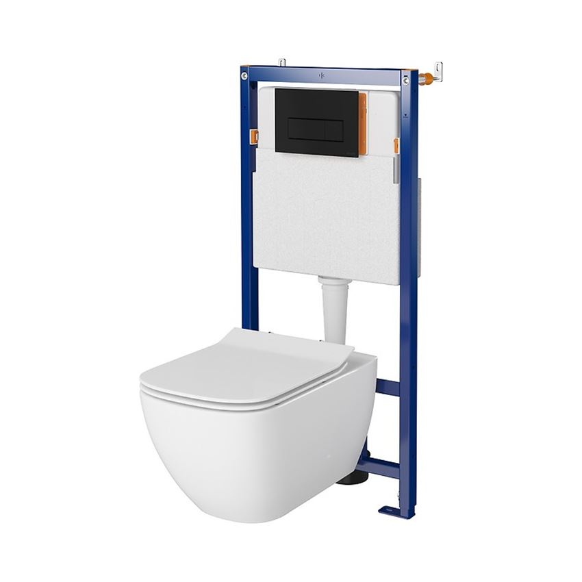 Stelaż podtynkowy do WC z miską Virgo City Square CleanOn i przyciskiem Opti B1 czarny mat Cersanit Tech Line Opti
