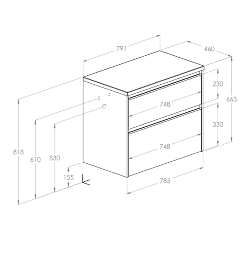 Szafka łazienkowa 80 cm z 2 szufladami Roca Gap Pro rysunek