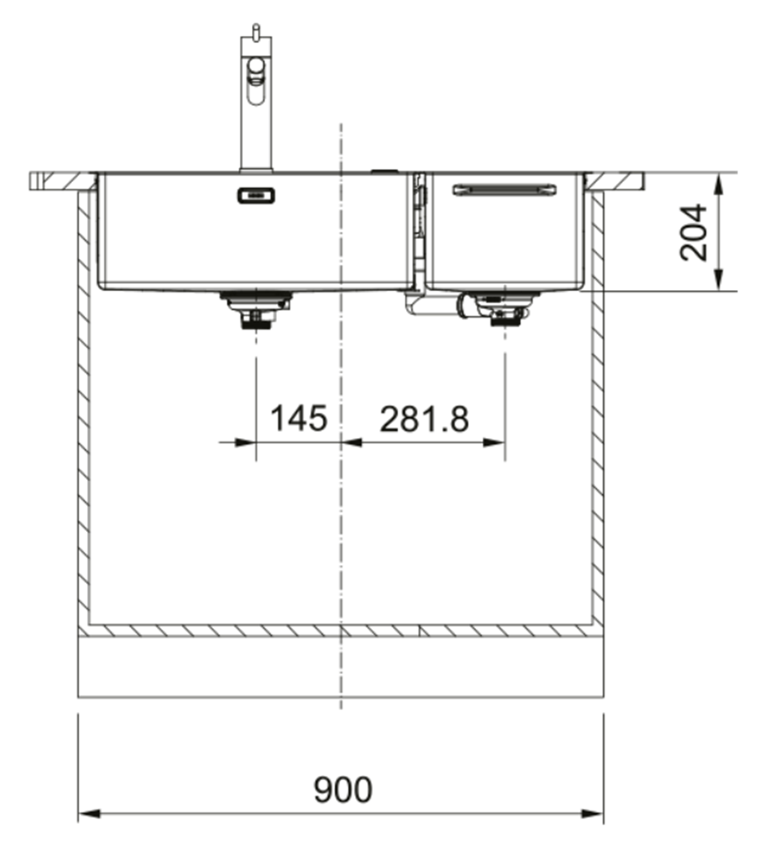 Zlewozmywak Franke Box Center BWX 220-54-27 127.0557.960 rys techniczny