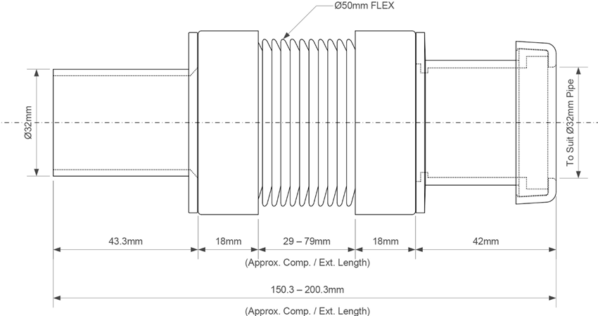 Złączka montażowa McAlpine MFLEX-32PF rys techniczny