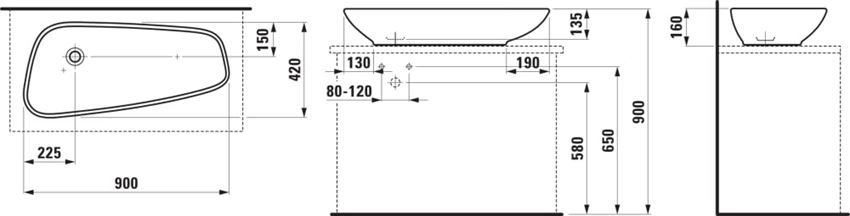 Umywalka nablatowa 90 cm biała Laufen Palomba rysunek