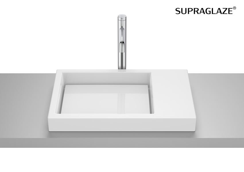 Umywalka nablatowa bez otworu na baterię - SKYLINE 60x38x7 cm Superglaze Roca Horizon
