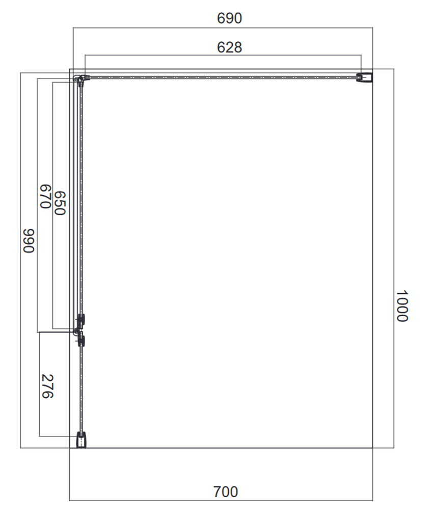 Kabina prysznicowa prostokątna z drzwiami uchylnymi 100x70x195 cm Omnires Manhattan rysunek