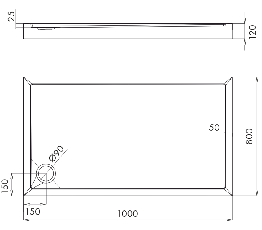 Brodzik prostokątny 80x100x2,5/12 cm biały połysk Omnires Camden