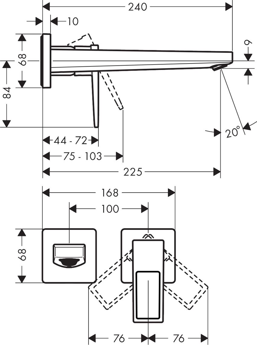 Jednouchwytowa bateria umywalkowa podtynkowa wylewka 22,5 cm element zewnętrzny Hansgrohe Metropol rysunek techniczny