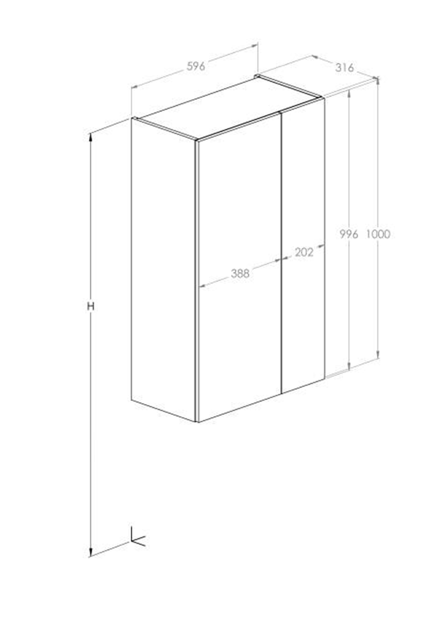 Kolumna łazienkowa niska z 2 drzwiami standard 60 cm Roca Extra rysunwk