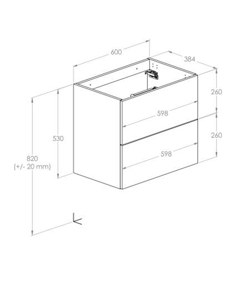 Szafka podumywalkowa 60 cm z 2 szufladami Roca Kwadro rysunek