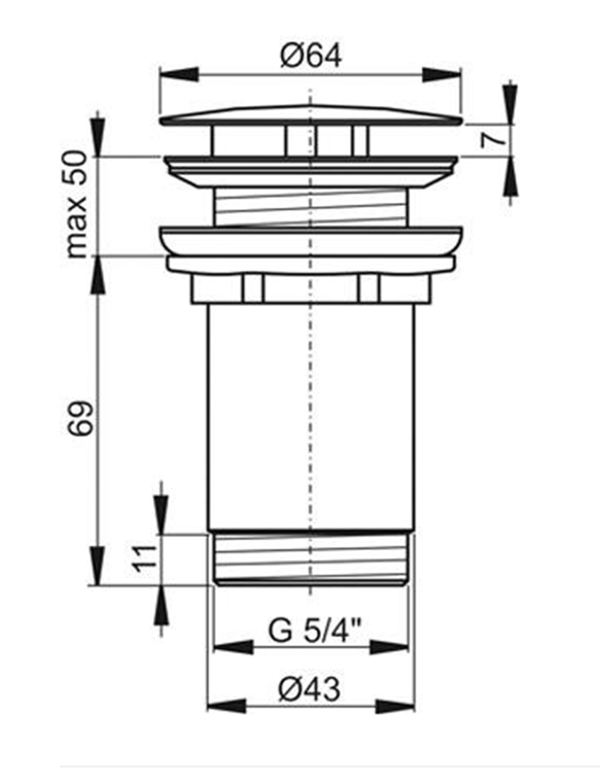 Korek umywalkowy Ravak X01799 rys techniczny
