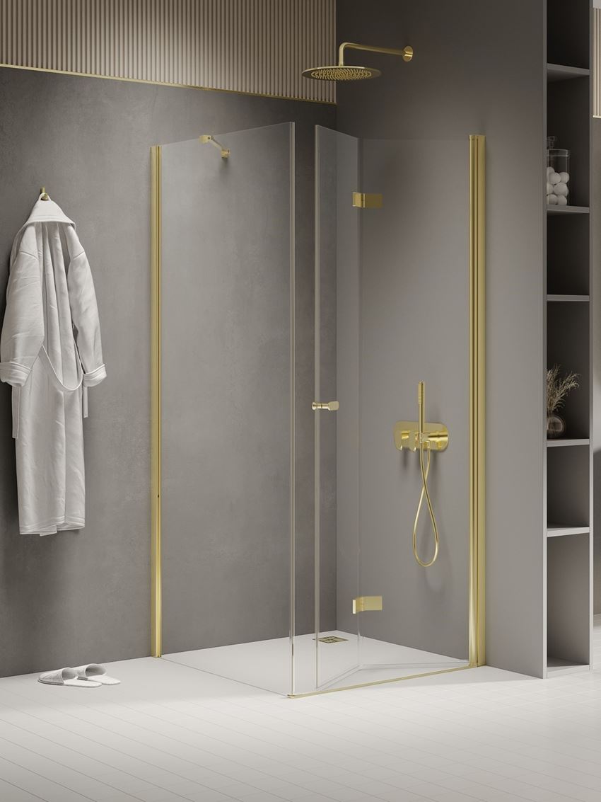 Kabina prysznicowa prostokątna prawa szkło przezroczyste profile złote New Trendy New Soleo Light Gold