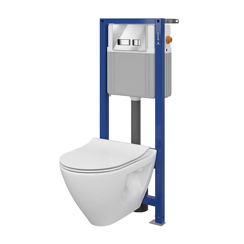 Stelaż podtynkowy do WC z miską Mille CleanOn i przyciskiem Movi chrom błyszczący Cersanit Aqua