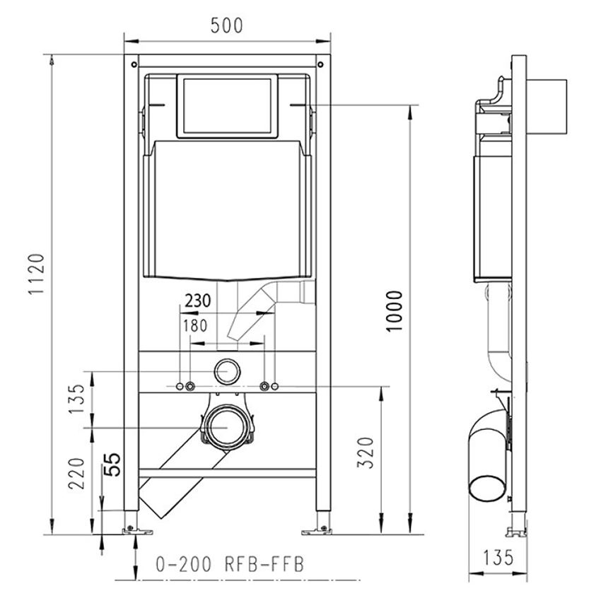 Stelaż do WC ze wspornikami H-112 Werit JOMOTech rysunek