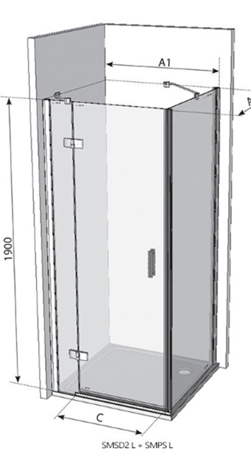 Drzwi prysznicowe Ravak SMSD2-90 B-P 0SP7BA00Z1 rys techniczny
