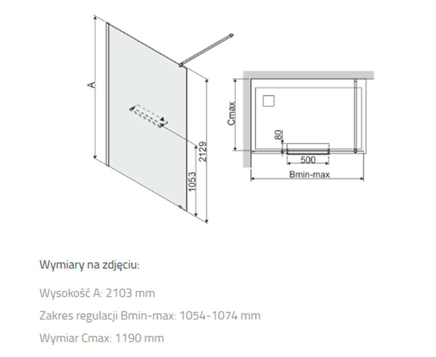 Kabina walk-in Sanplast Altus 600-121-2951-42-401 rys techniczny