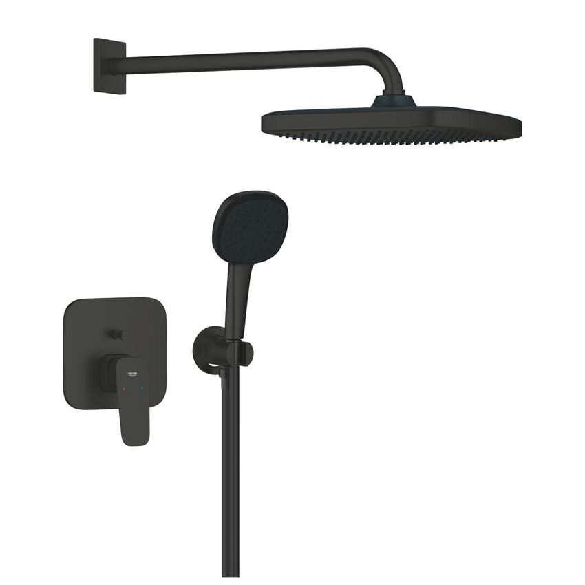 Zestaw prysznicowy z baterią podtynkową i deszczownicą matte black Grohe Cubeo