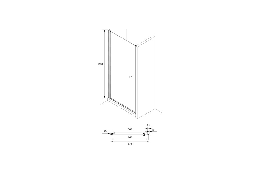 Drzwi do wnęki prysznicowej profile aluminiowe chromowane z powłoką MaxiClean 70x195 cm Roca Capital rysunek